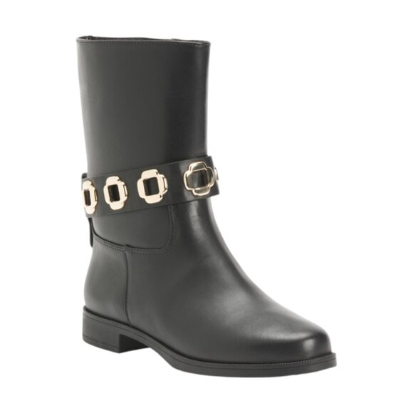 LARROUDE Black Handmade In Brazil Leather Mila Mid Rise Grommet Boots - Picture 1 of 3